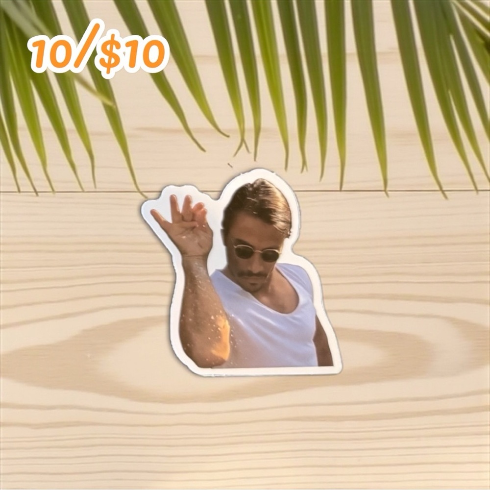 Salt Bae Meme Sticker – Funny Glossy Vinyl Decal – Approximately 2 1/2”